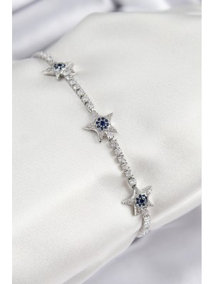 Hkursat Pirinç Zirkon Taşlı Yıldız Model Gümüş Renk Kadın Bileklik