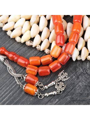 Lapisdo Sıkma Kehribar Alpaka Püsküllü Kapsül Kesim 9X11MM Tesbih - Açık Kestane