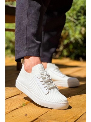 Etiler Collection KB-110  Kuback Beyaz Triko Yüksek Taban Bağcıklı Günlük Erkek Ayakkabı