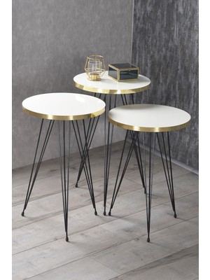 Zigon Sehpa Siyah Tel Ayak Altın Beyaz 1050