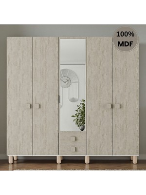 Flances Konçerto 5 Kapak Ayaklı Tasarım Aynalı Country Mdf Gardırop
