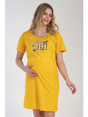 Vienetta Kadın Kısa Kol Emzirme Kolaylıklı Hamile Lohusa Gecelik %100 Pamuk C9T0N3112