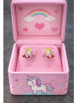 miraç gümüş takı atölyem 925 Ayar Gümüş Deniz Kızı Detaylı Mineli Çocuk Küpesi . (Klipsli)