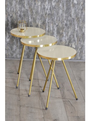 Zigon Sehpa 3'lü Altın Metal Ayak Krem Altın 1062