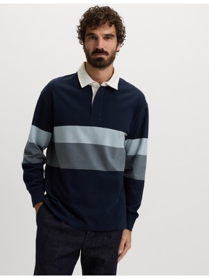 Marks & Spencer Saf Pamuklu Çizgili Rugby Üst