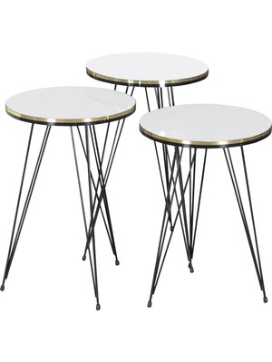 Zigon Sehpa Siyah Tel Ayak Çift Altın Beyaz 1046