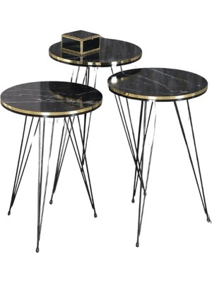 Zigon Sehpa Siyah Tel Ayak Çift Altın Bendir 1049