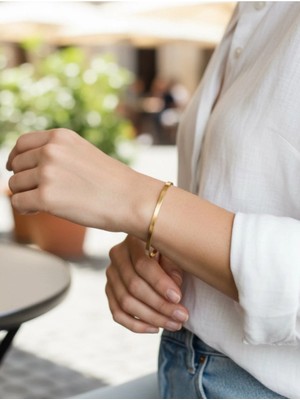 BG Jewellery Italyan Yassı Gold Çelik Bileklik