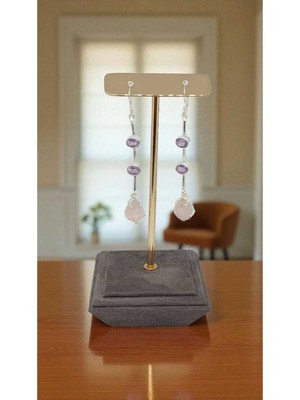 Lunel Silver Ametist ve Pembe Kuvars Taşlı 925 Ayar Gümüş Küpe