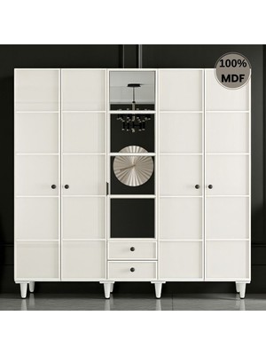 Flances Piano 5 Kapak Ayaklı Tasarım Aynalı Country Mdf Gardırop