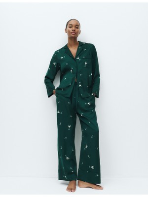 Marks & Spencer Saten Kokteyl Desenli Pijama Takımı