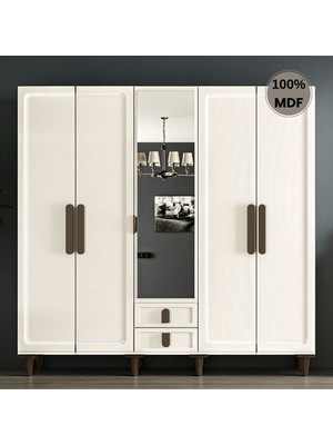 Flances Himalaya 5 Kapak Ayaklı Tasarım Aynalı Country Mdf Gardırop