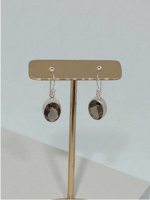 Lunel Silver Faset Kesim Dumanlı Kuvars Taşlı 925 Ayar Gümüş El Işçiliği Küpe