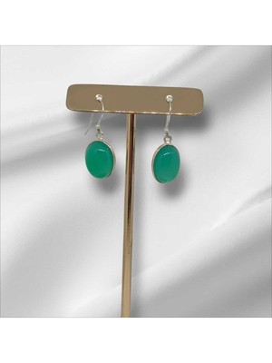 Lunel Silver Yeşil Akik Taşlı 925 Ayar Gümüş El Işçiliği Küpe