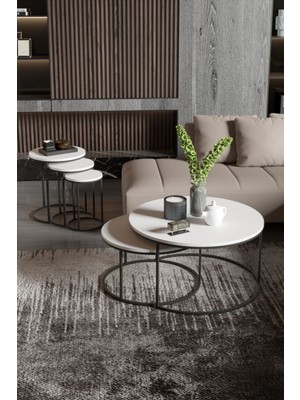 Orta Sehpa ve Zigon Sehpa Set Ikili Lüx C Zigon Beyaz