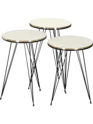 Zigon Sehpa Siyah Tel Ayak Çift Altın Krem 1047