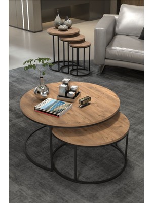 Orta Sehpa ve Zigon Sehpa Set Ikili Lüx C Zigon Ceviz