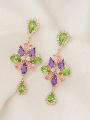 BG Jewellery Şık Tasarım Renkli Taşlı Küpe