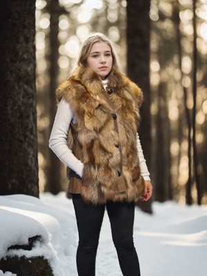 Glam Love Kolsuz Hakiki Deri Kürk - Kahve -