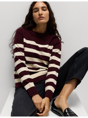 Marks & Spencer Air-Yarn Çizgili Yuvarlak Yaka Triko Kazak