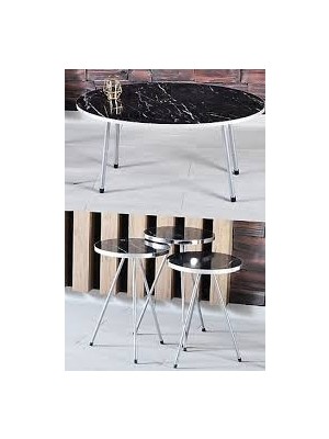 Zigon Sehpa Elips Gümüş Metal Ayak Gümüş Bendir Set