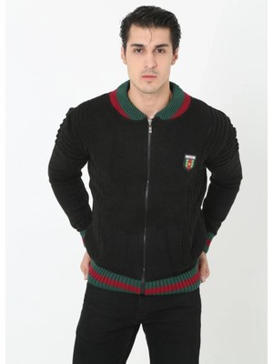 Glam Love Tam Fermuarlı Triko Hırka - Siyah -