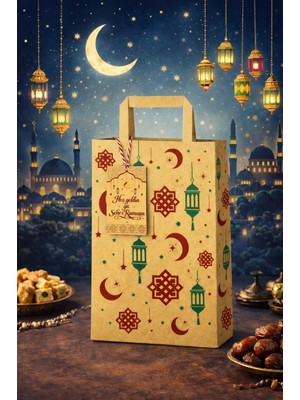 Dekals Set Ramazan Temalı Kraft Hediye Paketi 27X32 (Flat Çanta+Ip+ Hoş Geldin Ramazan Yazılı Kart)