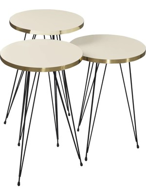 Zigon Sehpa 3 Lü Krem Tel Ayak