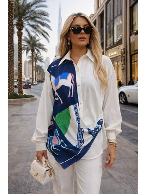 Tane Tasarım Şal Detaylı Asimetrik Kesim Gömlek