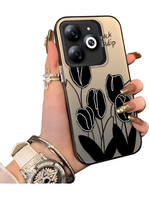 Ucuc Tecno Spark Go 2024 Uyumlu Silikon Kenar Sert Arka Anti Düşme Kılıfı Lale Deseni