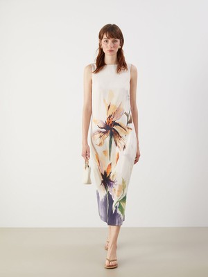 Lc Waikiki Yeni Sezon Kayık Yaka Çiçekli Elbise