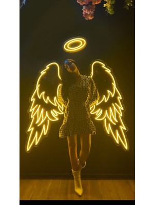 Disa Neon LED Duvar Dekoratif Aydınlatma -Melek Kanat, 3 Parça(Tek KANAT:65X30CM)-