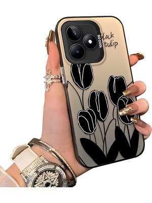 Ucuc Realme C51 Uyumlu Silikon Kenar Sert Arka Anti Düşme Kılıfı Lale Deseni