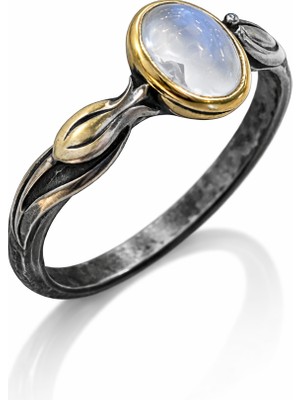 Ay Taşı Gümüş Yüzük Lale Figürlü