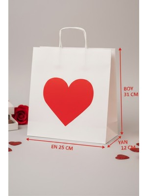 Palifix 5 Adet Tek Kalpli Beyaz Kraft Hediye Poşeti Sevgililer Günü Hediye Poşeti