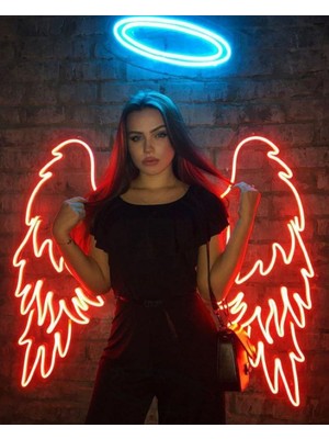 Disa Neon LED Duvar Dekoratif Aydınlatma -Melek Kanat, 3 Parça(Tek KANAT:60X30CM)-