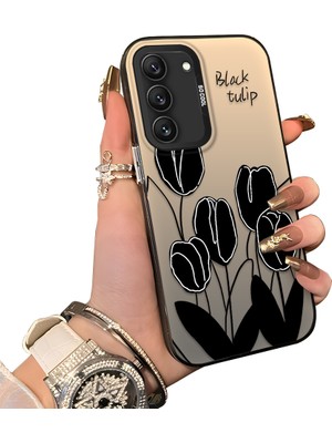 Ucuc Samsung Galaxy S22 Uyumlu Silikon Kenar Sert Arka Anti Düşme Kılıfı Lale Deseni