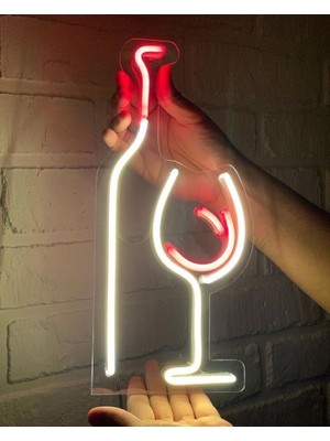 Disa Neon LED Duvar Dekoratif Aydınlatma -Şişe Kadeh,şarap, 40X16CM-