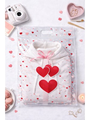 Palifix 1 Adet Büyük Boy Kilitli El Geçmeli Kalp Desenli Fermuarlı Hediye Poşeti (Sweat,mont Vs Uygun)