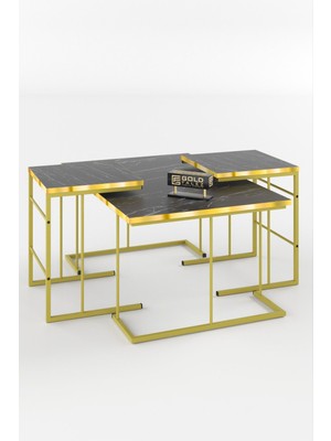 Orta Sehpa ve Zigon Sehpa Solo Set Gold Bendir