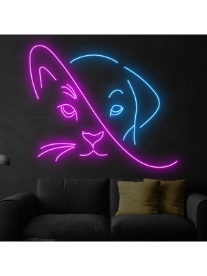 Disa Neon LED Duvar Dekoratif Aydınlatma -Kedi,köpek, 40X40CM-