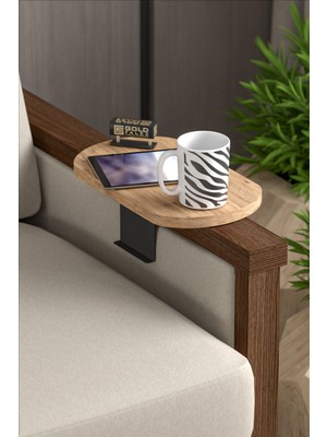 Yan Sehpa Ayarlanabilir Tepsi Oval Dekoratif Modern Yatay Dikey Koltuk Sehpası Ceviz