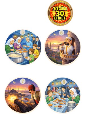 Dekals 30 Lu Etiket Ramazan Temalı Advent Takvim Etiketi 3x3 Ramazan Etkinliklik Sticker
