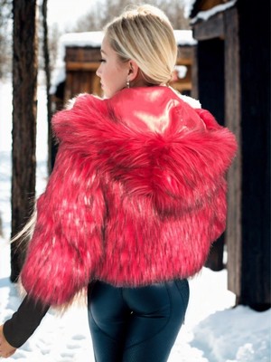 Glam Love Uzun Kollu Kürk - Bordo -