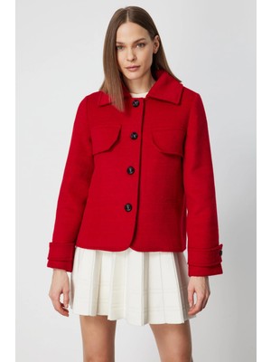 Ekol Kadın Kısa Kaşe Kırmızı Kaban 06081