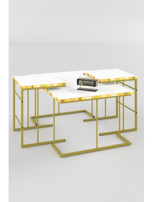 Orta Sehpa ve Zigon Sehpa Solo Set Gold Beyaz