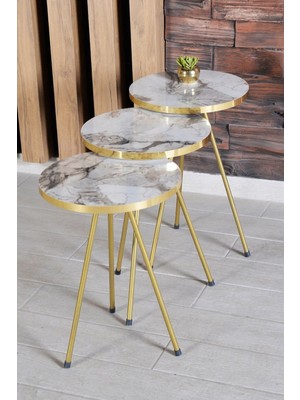 Zigon Sehpa 3'lü Altın Metal Ayak Efes Altın