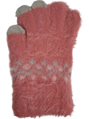 Spteks Kitti 4-8 Yaş Kız Çocuk Pembe Renk Düz Desen Kışlık Örme Eldiven
