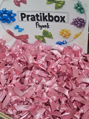 Pratikbox Mini Fiyonk / Saten 1cm'lik Simli / Hediyelik / Süsleme / Pembe Renk / 50 Adet