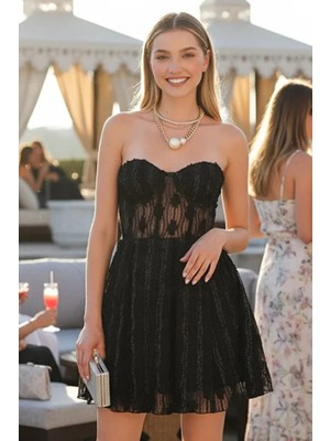 Fashion Cocktail Kabartma Kumaş Kabarık Etek Transparan Tül Straples Tütü Gece Party Prenses Elbise